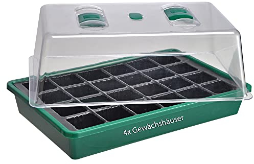 Novatool 4X Anzuchtset Gewächshaus klein Treibhaus Zubehör I Treibhaus Gewächshaus Balkon I Hochbeet Gewächshaus Fensterbank Balkon I Zimmergewächshaus XXL Mini Gewächshaus Kräuter