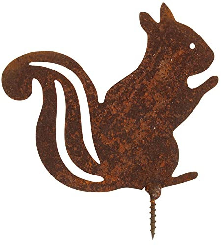 Rost Gartenfigur Eichhörnchen zum Einschrauben Edelrost Gartendeko