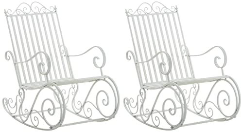 CLP Set De 2 Mecedoras De Hierro Smilla I Sillones De Exterior En Estilo Rústico I Mecedoras para Jardín o Balcón, Color:Blanco