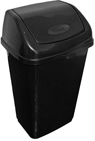 RelianceUK 50L Black Heavyduty Plastic Rubbish bin with Fliptop Lid for Kitchen, Bedrooms, Bathroom, Offices | Trash Waste bins with Swing Lid