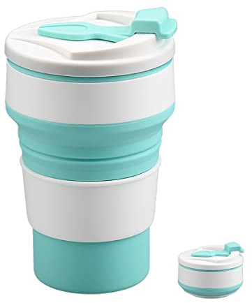 Jagowa Silicone Foldable Cup Collapsible Cup Foldable Portable Drinking Mug with Lids for Travel Outdoor Camping Hiking (Blue, 350ml)
