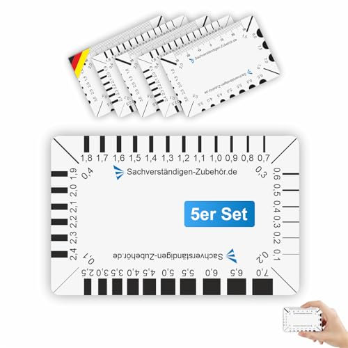 Sachverständigen-Zubehör® Fessurimetro [Set di 5 Fessurimetro CLASSICO] Monitoraggio delle crepe | Attrezzatura Perito | Fessurimetro Angolare | Righello della Larghezza della Fessura | Manuale