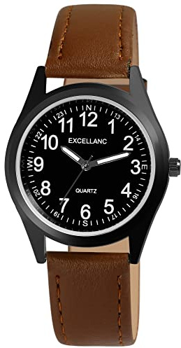 Excellanc Herren-Uhr Kunstleder Dornschließe Leuchtzeiger Analog Quarz 2900227 (braun schwarz)