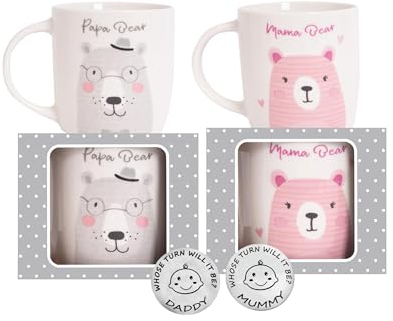 Lot de 2 tasses pour nouveaux parents – Cadeaux pour maman et papa – Cadeaux pour les nouvelles mamans – Tasse pour maman – Cadeau de Noël avec pièce de décision pour les parents (maman et papa ours)