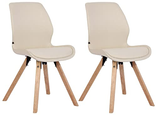 CLP 2er Set Stuhl Luna Kunststoff I Stoff I Samt I Kunstleder I Lehnstuhl mit Holzgestell, Farbe:Creme, Material:Stoff