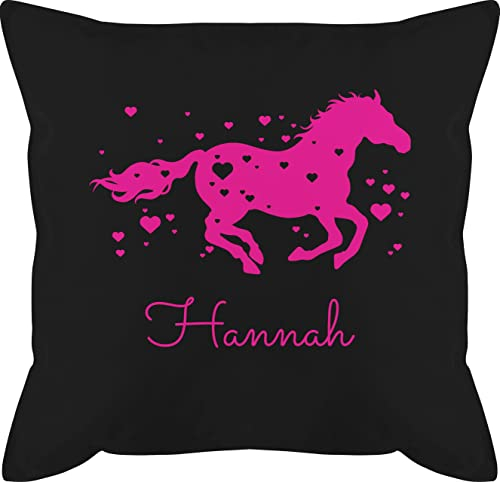 Kissen 50x50 - Pferd - Pferde Geschenk Mädchen - 50 x 50 cm - Schwarz - personalisiertes pferdekissen Reiter Horse zierkissen personalisierte pferdeliebhaber schmusekissen Name pferdemotiv