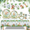 Platos de papel de safari de la selva, servilletas con pancarta y mantel, juego de vajilla de fiesta con patrón de vida silvestre para cumpleaños, baby shower, selva, suministros de fiesta de