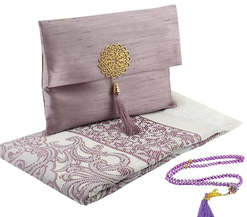 Prien Muslimischer Gebetsteppich Mit Gebetsperlen Für Frauen Männer, Geschenke Bayram, Ramadan, Teppich Beten Islam, Gebetsteppich Set, Islamische Gebetsmatte, Seccade Namaz, Muslim Mat (Lila)