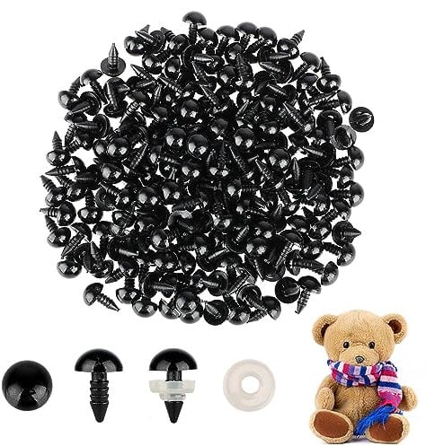 Yolev 200pcs 10mm Black Safety Eyes for with Plastic Washers Safety Eyes Plastic Craft Safety Eyes with Washers Doll Eyes for Stuffed Animals DIY Making Soft Toy Crafts Decorations
