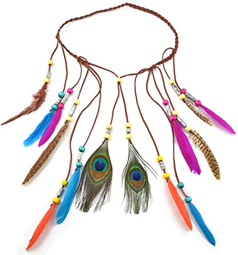 Boho Feder Haarband Perlen Quaste Stirnband Hippie Boho Indianer Haarschmuck Für Frauen Und Mädchen Abendkleider Halloween Karneval