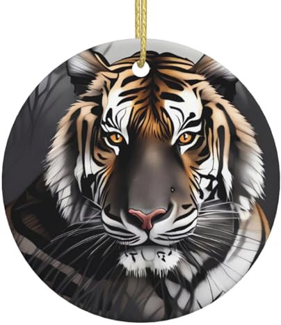 Tiger At Rest Gedruckt Weihnachtsschmuck,Runde Porzellan Weihnachtsschmuck,Weihnachtsbaumschmuck für Heimferien