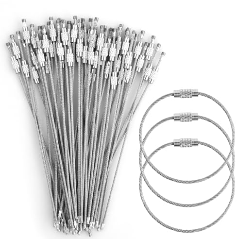 50 Stück Schlüsselringe Edelstahl Drahtseil Keychain Keyring 0,2x15cm Schlüsselanhänger Basteln DIY Schlüssel Ringe Seil Binderinge Spaltringe