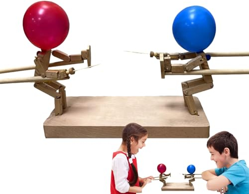 MAIDONG Battle Bots Whack A Balloon Spiel | Holzpuppen Fecht Kampf Spiele | Handgefertigtes Ballon Pop Spiel | Unterhaltsamer Rasanter Ballonkampf für 2 Spieler für Kinder, Partys