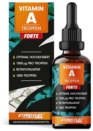 Vitamin A Tropfen FORTE - 1000 µg pro Tropfen - 1800 Tropfen mit Vitamin A aus Retinylpalmitat - optimal hochdosiert & bioverfügbar - ohne Zusatzstoffe - laborgeprüft mit Zertifikat - 100% vegan