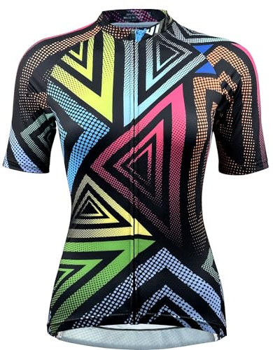 Wulibike Radtrikot Damen Kurzarm,Fahrradtrikot UPF Rennrad Trikot Damen Mountainbike-Shirt Frauen Fahrrad Shirts Cycle Tops Mit 4 Taschen Schwarz L