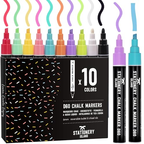 STATIONERY ISLAND Kreidestifte für Tafel Abwaschbar, Kreidestifte für Fenster, 10 Macarone Farben Kreidemarker für Glas & Tafeln, Fensterstifte