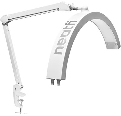 Neatfi Halbmond-Schwenkarm-Tischlampe, LED-Beleuchtung für Kosmetikerinnen, 2500 Lumen, 5 Lichtmodi, Ideal für Nail Art, Gesichtsbehandlungen, Faden- und Tattoos (CCT mit Klemme, Weiß)