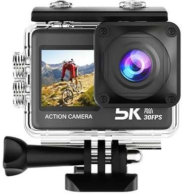 Jinpei Action Camera 5K30FPS 50MP with 64GB U3 Card, IPX8 100FT EIS Waterproof, 2 x 1050mAh Batteries for Bicycle, Running, Hiking, Climbing, JS-08B