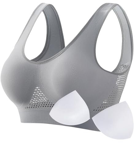 Breathable Cool Liftup Air Bra, 2025 New Large Size Air Bra Breathable and Comfortable Mesh Sports Bra for Women Padded Plus Size Bras for Women No Underwire Grey,XXL