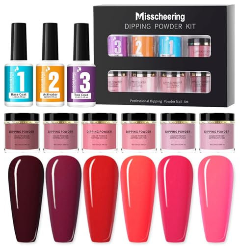 Layhou 6 Colors Dipping Powder Set Dip Powder Nail Art Starter Kit for DIY Salon No LED Nail Lamp Needed Nail Art Manicure with Base Top Coat Activator