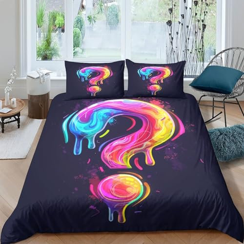 HITBOD Bettwäsche Set Buntes Fragezeichen-Symbol 3D-Druck Bettbezug Set Microfaser 3 Teilig Mit Kopfkissenbezug Double(200x200cm)