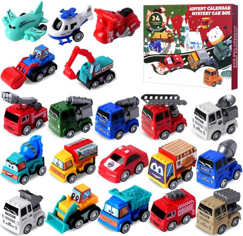 CRECAD Adventskalender Auto Kinder 2024 - Advent Calendar Weihnachtsgeschenke 24 Tage Countdown Kalender - Cars Adventskalender Baustelle Auto Spielzeug für Jungen Mädchen 3-12 Jahre (Multicolore)