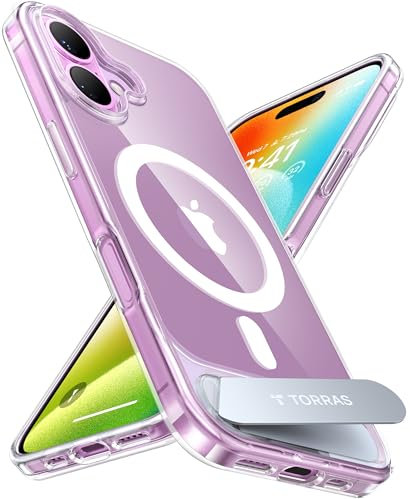 TORRAS for iPhone 16 Plus Case [Durable Titanium Stand] [25W Wireless Charging] [TOP 19N Magnetic] [12FT Drop Protection] for iPhone 16 Plus Cover - Midnight Black