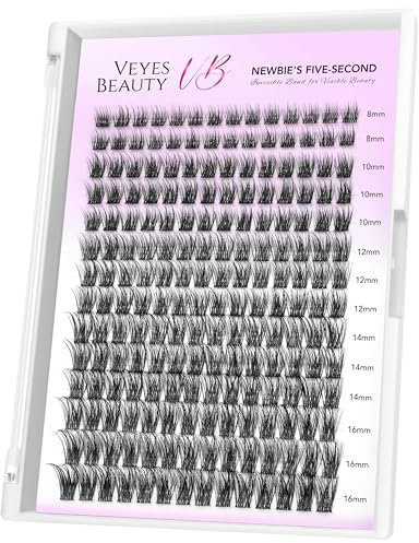 VEYESBEAUTY Faux Cils Extension Cils Newbie's Five-Second Cils Individuels Avec Colle Volume Russe Cluster Lashes Mixte Diy à La Maison Cils Individuels (Dreamy, 8-16mm)