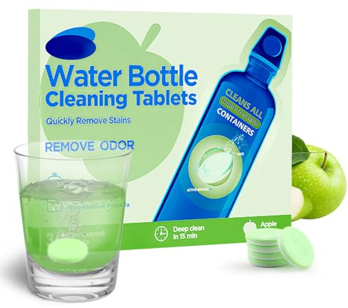 Water Bottle Cleaning Tablets, 24PCS Bottle Sterilising Clean Tablet for All Stainless Steel, Plastics & Glass Drinking Containers, Individually Packed, Coffee Machine Cleaner, Mint Fresh Scent