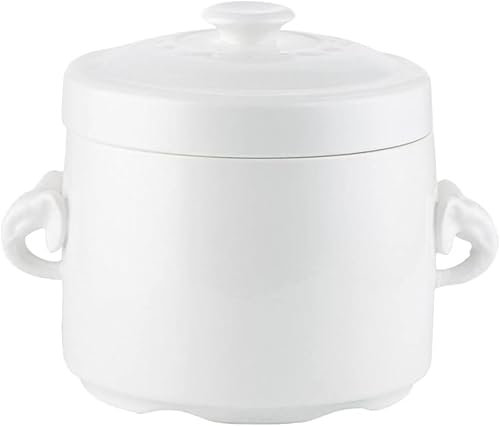 Casseruola in ceramica, doppio manico con coperchio, in ceramica bianca pura, casseruola in ceramica per cucina domestica (M)