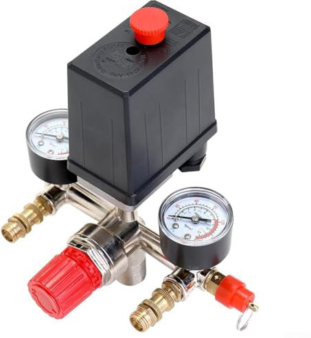 URPIZY Air Compressor Pressure Control Switch with Valve Gauges Regulator, 175PSI Air Compressor Pressure Valve Switch Manifold Regulator Gauges