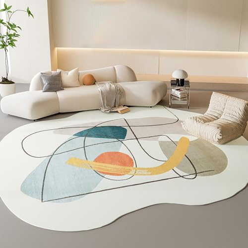 Unregelmäßig Geformter Teppich, Bunter Großer Teppich, Waschbarer Teppich für Wohnzimmer, Schlafzimmer, Teppich für Drinnen und Draußen