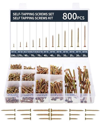 Ordeluxe Set di 800 viti legno,viti per legno e viti per cartongesso.Viti autofilettanti per legno,set viti miste in acciaio super resistente.Viti da legno perfette per recinzioni,porte e pavimenti
