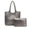 Gewebte Tragetasche für Damen, veganes Leder, handgewebte Taschen mit kleiner Geldbörse, großer geflochtener Tragegriff oben, Schulterhandtasche, silber, L
