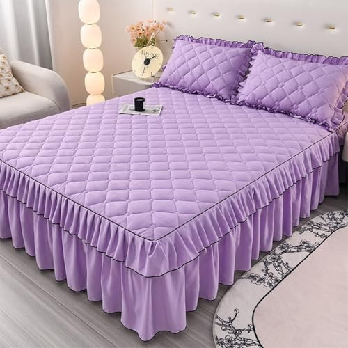 Homxi Copriletto Singolo Volant(150 x 200 cm),Lenzuolo Letto Singolo Completo Tinta Unita Lenzuola Viola