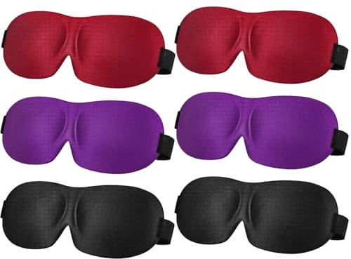 Jeffbaubl 6 Stück Schlafmaske für Seitenschläfer,3D-Augenmaske zum Schlafen,Verdunkelungs-Schlafmaske,Nachtaugenbinde für Reisen Yoga Nickerchen (Schwarz,Lila,Weinrot)