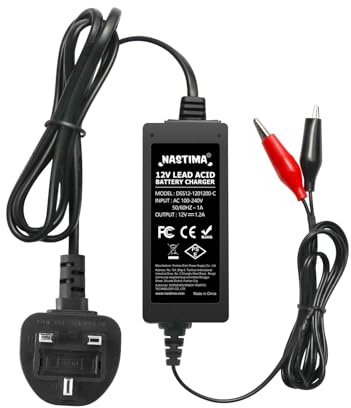 NASTIMA 12V 1200mA Sealed Lead-Acid(SLA) Battery Charger with Protections | Short-Circuit and Over-Charge Multiple Protections, for Lead-Acid Battery Cars, Motorcycles, Electric Vehicles, ATVS, Campers