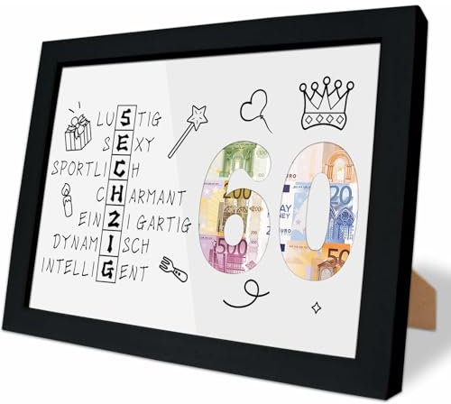 TCRZHHRX 60. Geburtstag Geldgeschenk, Geschenk für 60. Geburtstag Mädchen & Junge, Kreative Geldgeschenke Verpackung mit Bilderrahmen(A5)