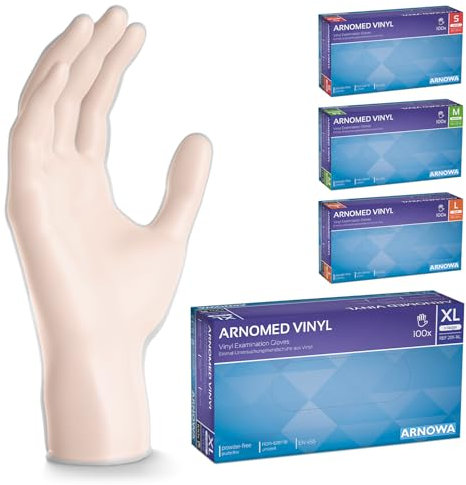 ARNOMED Einweghandschuhe XL, Vinyl Handschuhe 500 Stk (5x10 Stk), Einmalhandschuhe, Handschuhe Einweg puderfrei, Gummihandschuhe Einweg latexfrei, Einweg Handschuhe, Einmalhandschuhe in S, M, L, XL