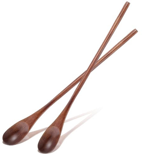 Gjinxi 2Pcs Wooden Coffee Spoons 9 Long Handle Stirring Spoons Food-Grade Nanmu Wood Natural Color Long Tea Spoon Honey Stirring Spoon Tableware Cooking Scoop for Tea Honey Cocktails Kitchen Use