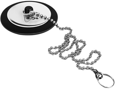 QINCINA 1 Pcs Universal Sink Plug, Black Rubber, 43mm, 23mm, Kitchen & Bathroom Sink Plug Replacement, 40cm Stainless Steel Chain (1 Pack)