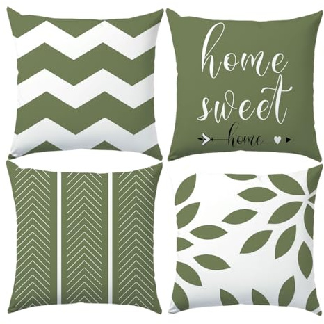 SEVENWELL Grüne Kissenbezüge 45x45 cm 4er Set Geometrisch Dekokissen | Modern Farmhouse Style Pillow Covers for Living Room, Bedroom & Home Decor