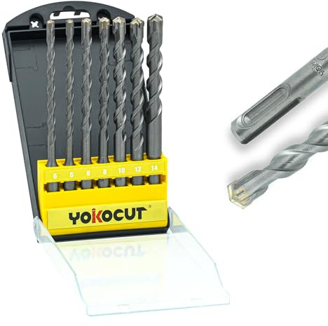 SDS Plus Hammerbohrer Set 7tlg. 4X Schneiden, Steinbohrer Stahlbeton Mauerwerk Ziegel Kalksandstein, Betonbohrer, Ideal zum Bohren in Stein, Beton, Naturstein, Ziegelmauer, Ø 6-14mm x 160mm