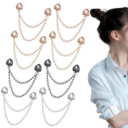 8 Stück Magnetische Kleidungsclips, Multifunktionale Knopfklammern, Hijab-Magnete Mit Kette, Fest und Nicht Abfallend,Geeignet für Kleidung,Schals (4 Farben)