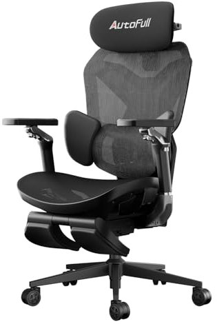 AutoFull G7 Silla de oficina ergonómica para videojuegos con soporte lumbar dinámico, respaldo giratorio de 720 °, inclinación del respaldo de 140° y cojín cervical 4D (negro)