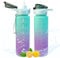 Gourde Sport 1L avec Paille, Gourde Motivation avec Marqueur de Temps, Étanche Réutilisable, Bouteille d'eau 1L pour Adulte et Enfant,Water Bottle sans BPA pour Cyclisme,Fitness,Bureau (Vert Violet)