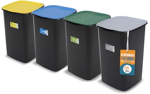 AKITAInk - Set 4 Bidoni per Raccolta Differenziata da 50L - Modello AKIJAZZ4 | Soluzione Pratica per una Separazione Facile e Ordinata dei Rifiuti - Made in Italy