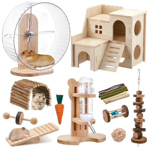 Sonwyoung 18 Pcs Hamster Cage Accessories Silent Hamster Wheel 15 Toys Set
