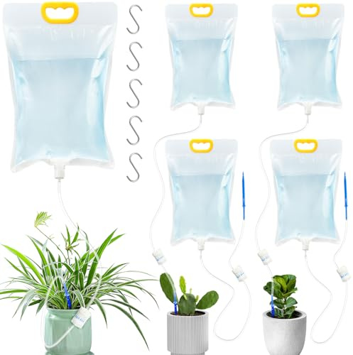 XIANGLONGY 5 Bolsas de Riego por Goteo para Plantas 3,5L, Riego Vacaciones | Sistema lento con goteo ajustable; para macetas, balcón, jardín, interior, exterior y riego en vacaciones