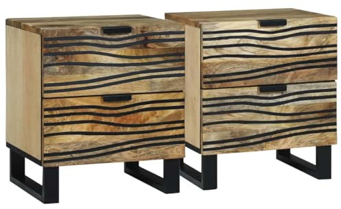 vidaXL Bedside Cabinet 2 pcs Brown 40 x 33 x 46 cm Solid mango wood, Durable Bedroom Storage, Rustic Nightstand Table, Solid Mango Wood Furniture, Industrial Style Bedside Essentials